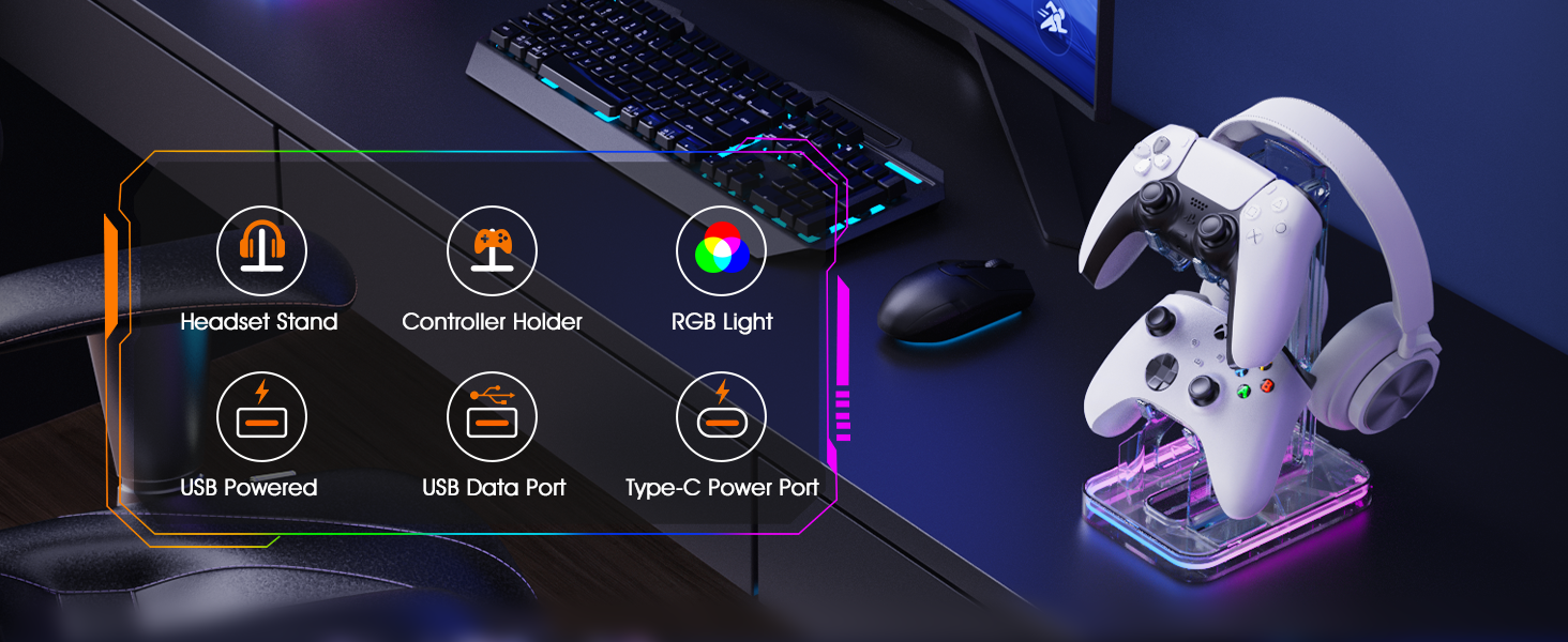 RGB Gaming Headphones with 2 USB Charging Ports