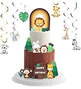 27pcs Wild One Birthday Cake Decorations - Jungle Safari Animal Cake Topper with Reusable Silicon...