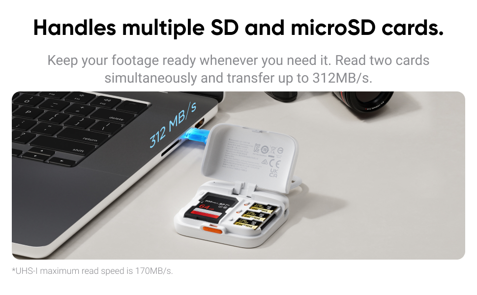 Handles multiple SD and microSD cards.