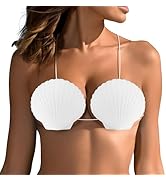 Women’s Mermaid Seashell Bikini Top, Hawaiian Shell Bra Swimsuit Top for Beach, Pool Party, Hallo...