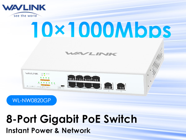 WAVLINK 10-Port Full Gigabit Switch with 8 PoE+