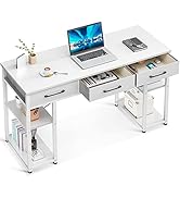 ODK Office Small Computer Desk: Home Table with Fabric Drawers &amp; Storage Shelves, Modern Writing ...