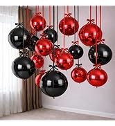 Togvu Black Red Round Foil Balloons, 16PCS Different Sizes 4D Metallic Balloon Large Sphere Mirro...