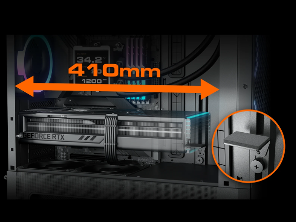 Compact design accommodates up to 410mm GPUs and 2x 120mm bottom fans.