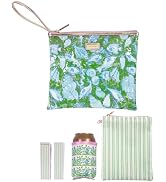 Lilly Pulitzer Water Resistant Vinyl Beach Day Pouch, Zipper Bag Includes Drink Hugger, Small Pou...