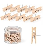 GOOLADA Wood Push Pins with Clips 50pcs Decorative Push Pins for Cork Board Cute Push Pin Clips f...