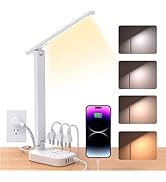 Power Strip with LED Desk Lamp, 3 Outlets 4 USB Ports(2 USBC) 4 Modes 5 Level Touch Lamp Small De...