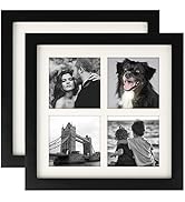 AEVETE 3x3 Picture Frame Collage 4 Opening 8x8 Picture Frames Black 2 Pack for Wall Desk