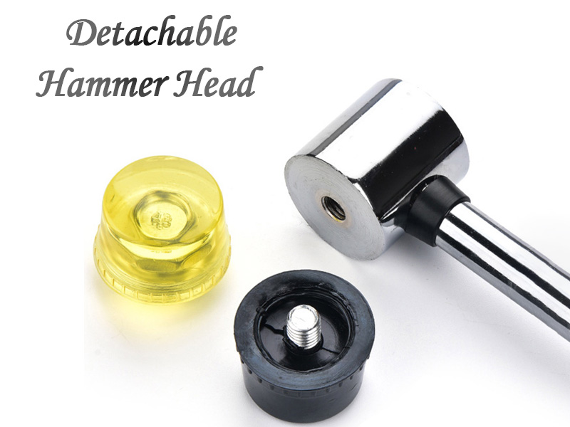 The small rubber mallet comes with two types of hard plastic and soft rubber hammer heads.