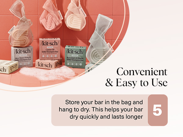 Kitsch Bar Soap Saver Bag - Recycled Mesh Beauty Bar Soap Pouch for Rosemary &amp; Biotin Shampoo Bar