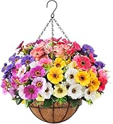 Ouddy Decor Artificial Hanging Flowers with Basket, Fake Silk Hanging Flowers in Coconut Lining B...