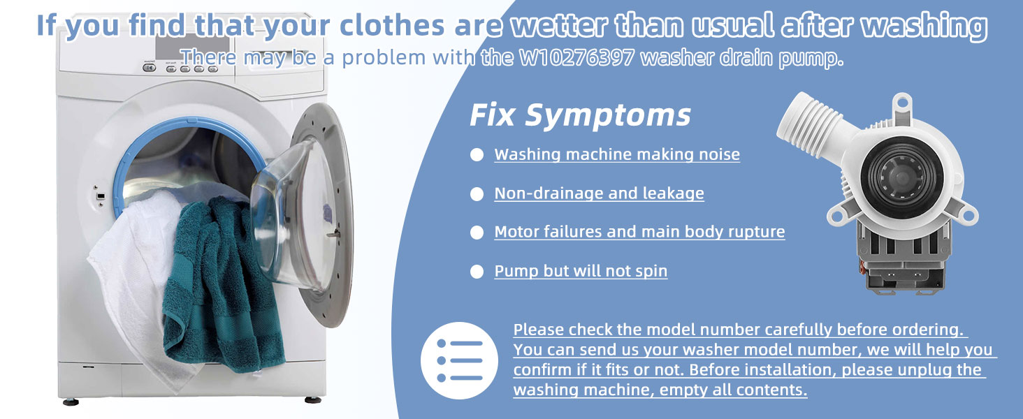 W10276397 Washer Drain Pump Replacement Part - Fit For Whirlpool Kenmore Amana Washers