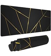 Gaming Mouse Pad 31.5×11.8 Inch XL with Stitched Edges Extended Waterproof Gold Line Black Geomet...