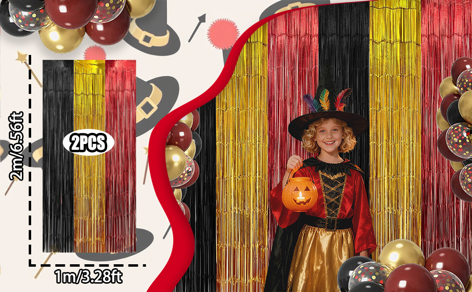 black gold red party decor