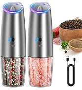 CIRCLE JOY Rechargeable Gravity Electric Salt and Pepper Grinder Set, Stainless Steels Salt and P...