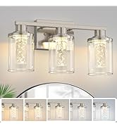 L LOHAS LED 3-Light Brushed Nickel Bathroom Light Fixtures, Crystal LED Bathroom Vanity Lights wi...