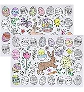 Iconikal Color-Your-Own 2-Sided Reversible Disposable Paper Place Mats, 14 x 10-inches, Easter, 2...