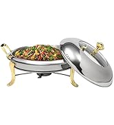 Gold 26cm Round Chafing Dish 2.5L, Stainless Steel Buffet Warmer with Glass Lid, Silicone Handles...