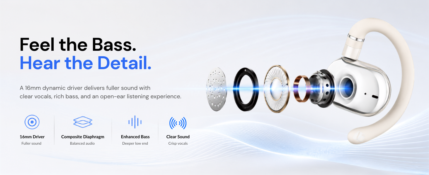 16mm driver earbud design for bass and clear sound
