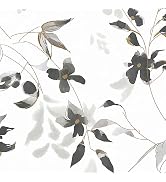 HeloHo Black and White Peel and Stick Wallpaper Modern Floral Wallpaper Leaf Self Adhesive Remova...