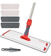 Microfiber Dust Mop for Floor Cleaning, 18” Flat Mop with 62” Stainless Steel Handle, 4 Washable ...