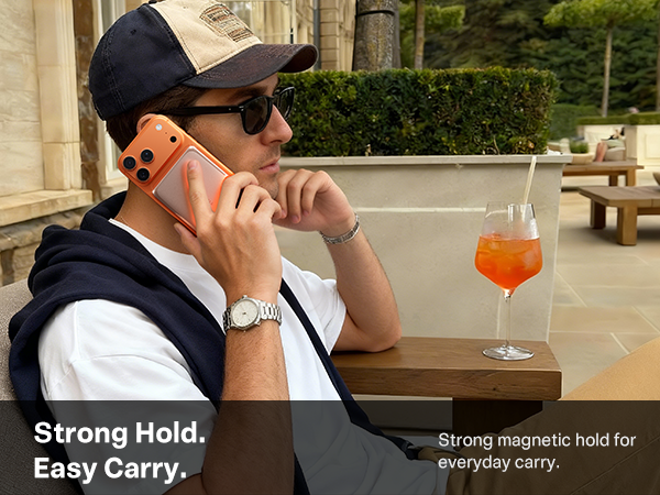 Stylish Snap-On Power Bank, Hands-Free Lanyard Charging, Versatile Magnetic Grip, Active Lifestyle.