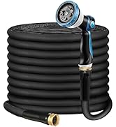 Non-Expandable Garden Hose 100feet, Flexible Water Hose with 10 Function Hose Nozzle, Lightweight...
