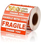 InpourPack 3" x 2" Fragile Stickers for Shipping, Handle with Care Fragile Labels, Strong Adhesiv...