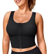 TrainingGirl Zip Front Closure Longline Sports Bras for Women - Workout Crop Tank Tops Yoga Camis...