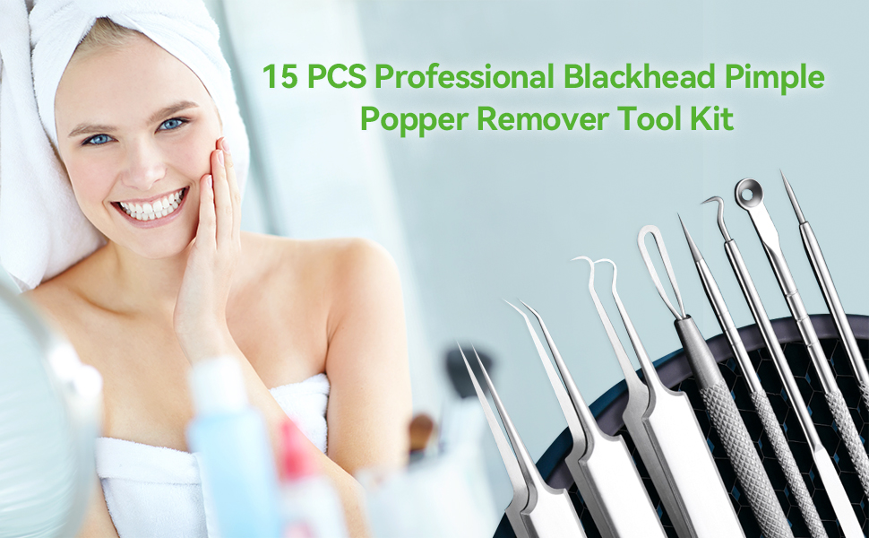 15 Pcs Professional Blackhead Romover Pimple Popper Remover Tool Kits