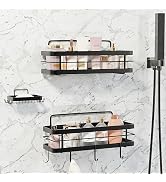 KESOL Adhesive Shower Caddy Shelf - [3 Pack] No Drilling Wall Mounted Shower Organizer with 4 Hoo...