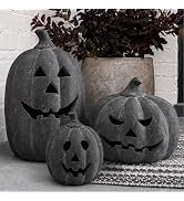 Halloween Decorations - Fall Decor - 7.5"H Black Handmade Terracotta Jack O Lantern Pumpkin for O...