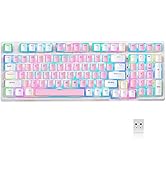 KOLMAX 98-Key RGB Hot-swappable Mechanical Gaming Keyboard, 2.4G Wireless/BT5.0/Wired with PBT Do...