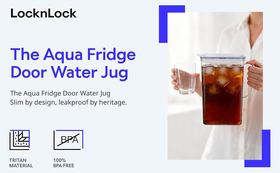 LocknLock Aqua Fridge Door Water Jug | BPA Free Plastic Pitcher with Lid