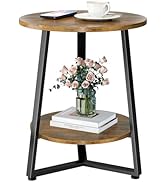 Round Side Table, 2-Tier Small End Table with Storage Shelf, Ultra Stable Coffee End Table/Nights...
