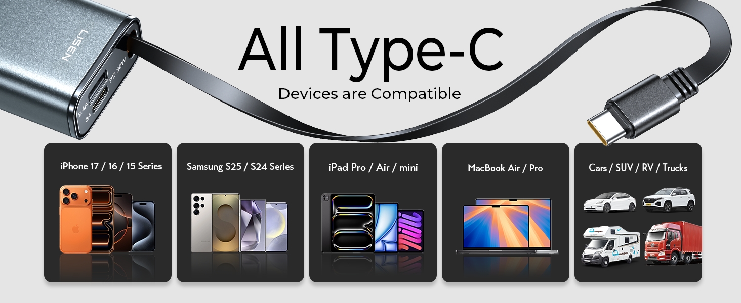 Retractable Car Charger USB C Fast Charging