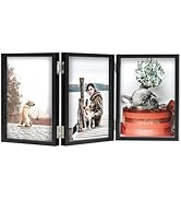 TOFOREVO 4x6 3 Picture Frame Triple Wooden Hinged Photo Frame Definition Glass Stand Vertically o...