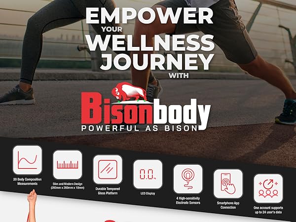 bisonbody digital smart scale basic body scales for weight fat bmi percentage monitor composition
