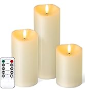 Outdoor Flameless Candles with Remote Timer - Waterproof Realistic Flickering LED Pillar Electric...