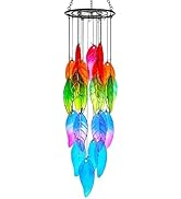 18'' Stained Glass Leaves Wind Chimes for Outside Unique Rainbow Leaves Forest Windchimes Outdoor...