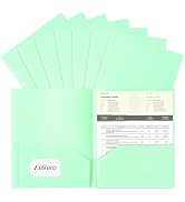 Aegero Plastic Folders with Pockets (7 Pack, Light Green), Durable Heavy Duty File Folders with B...