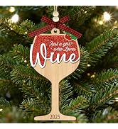 Wine Glass Ornaments 2025, Wooden Hanging Decorations for Christmas Tree, 2 Layers Glittery Wine ...