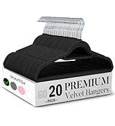 Smartor Black Velvet Hangers 20 Pack, Space Saving Clothes Hangers with Tie Bar, Non-Slip Felt Ha...