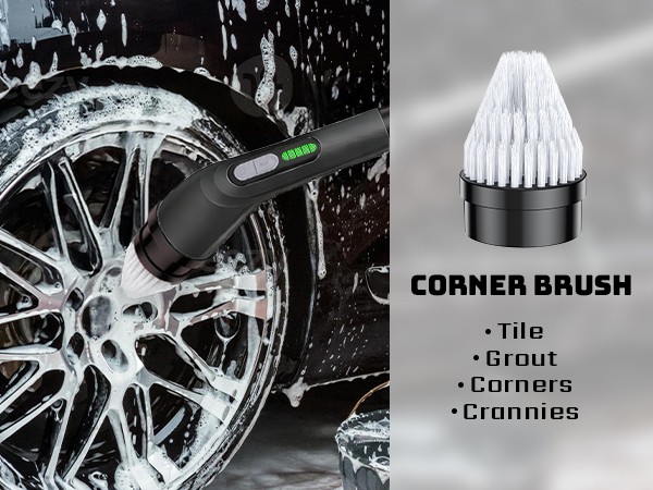 Corner brush for tile, grout, corners, crannies