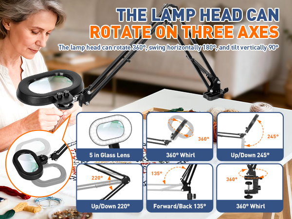 desktop magnifying glass with light with stand Rotatable adjustable arm convenient overhead knob