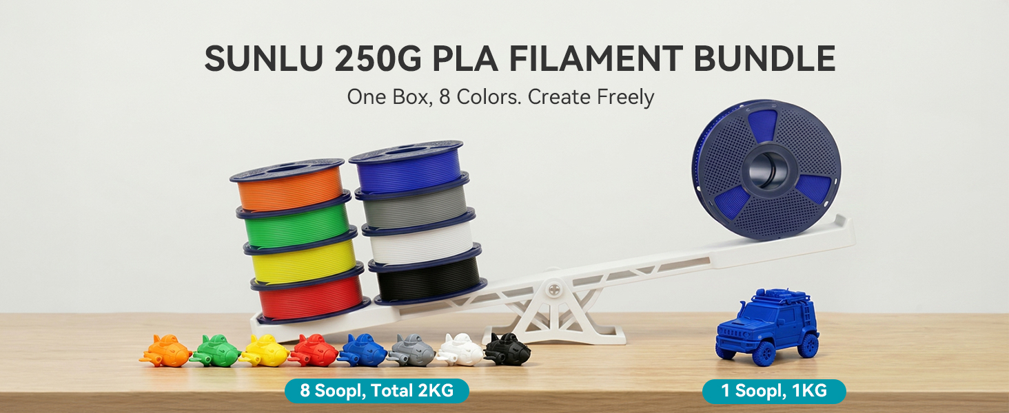 SUNLU 250g PLA Filament 1.75mm Bundle,3D Printer Filament Bundle Multicolor