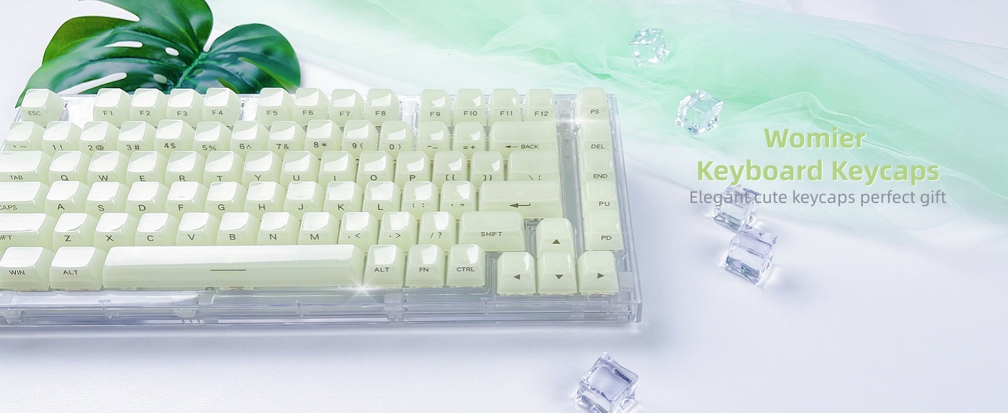 Womier Keyboard Keycaps Jelly - Ceramic Keycaps Style, Clear Creamy Green Key Cap
