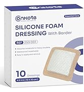 Conkote Silicone Foam Dressings with Border 10 Pack, 4"x4" Adhesive Waterproof Wound Dressing Ban...