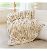 Luxurious Faux Fur Stretch Blanket with Elastic Ruched Design, Dual-Sided with Plush Faux Fur and...