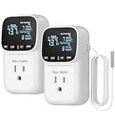 DEWENWILS Digital Temperature Controller, 2 Pack15A/1800W Thermostat Outlet Plug, VA Display Heat...